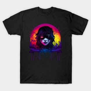 Cool Dark Goth Female Neon Colors Rave Design T-Shirt